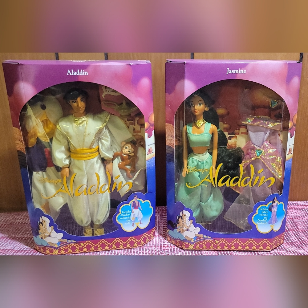 90s  Disney Jasmine and Aladdin dolls By Mattel NIB